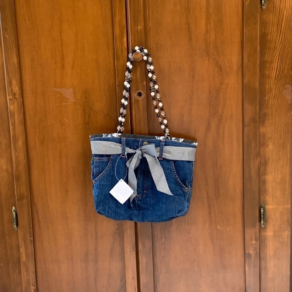 Fancy Pants Karen Ackerman shoulder bag purse beaded strap snap close denim NEW